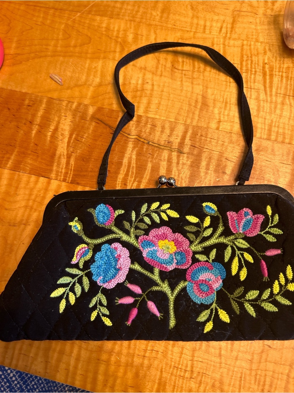 Vera Bradley Embroidered Black Floral Evening Clutch